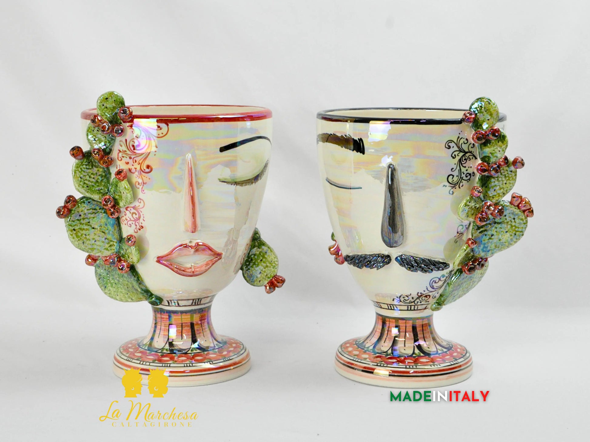 Portavaso in Ceramica di Caltagirone Design Volto Madreperla - Vari Modelli