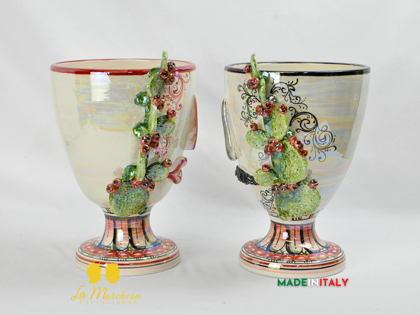 Portavaso in Ceramica di Caltagirone Design Volto Madreperla - Vari Modelli