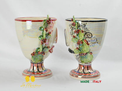 Portavaso in Ceramica di Caltagirone Design Volto Madreperla - Vari Modelli