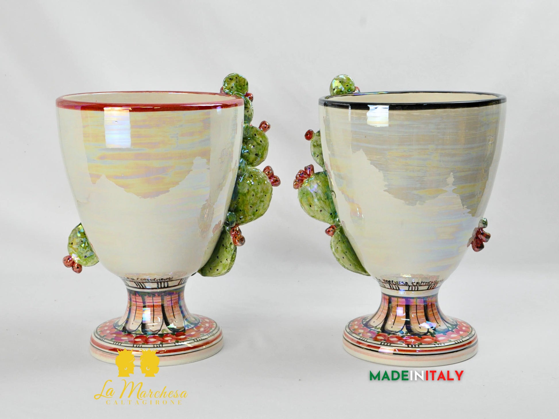 Portavaso in Ceramica di Caltagirone Design Volto Madreperla - Vari Modelli