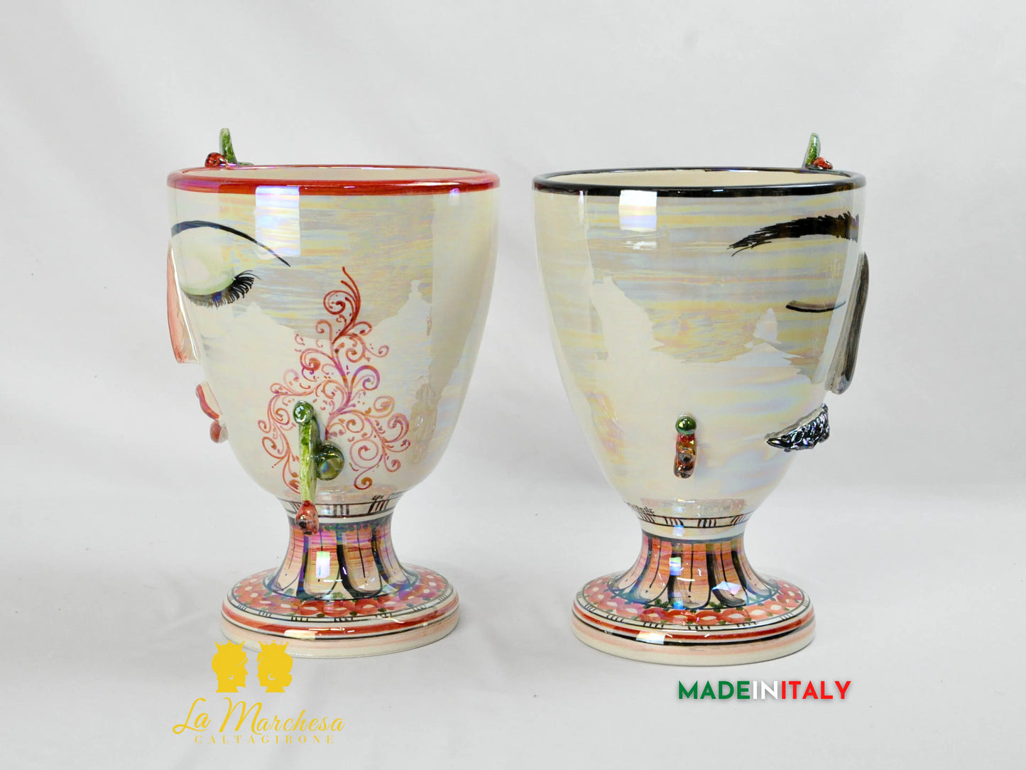 Portavaso in Ceramica di Caltagirone Design Volto Madreperla - Vari Modelli