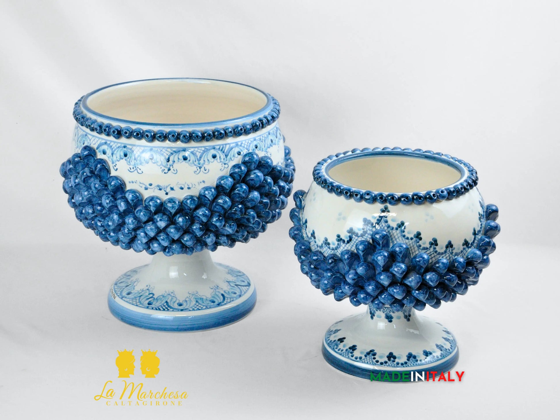 Portavaso Pigna Blu Sagomato Siciliana in Ceramica di Caltagirone - Varie Misure