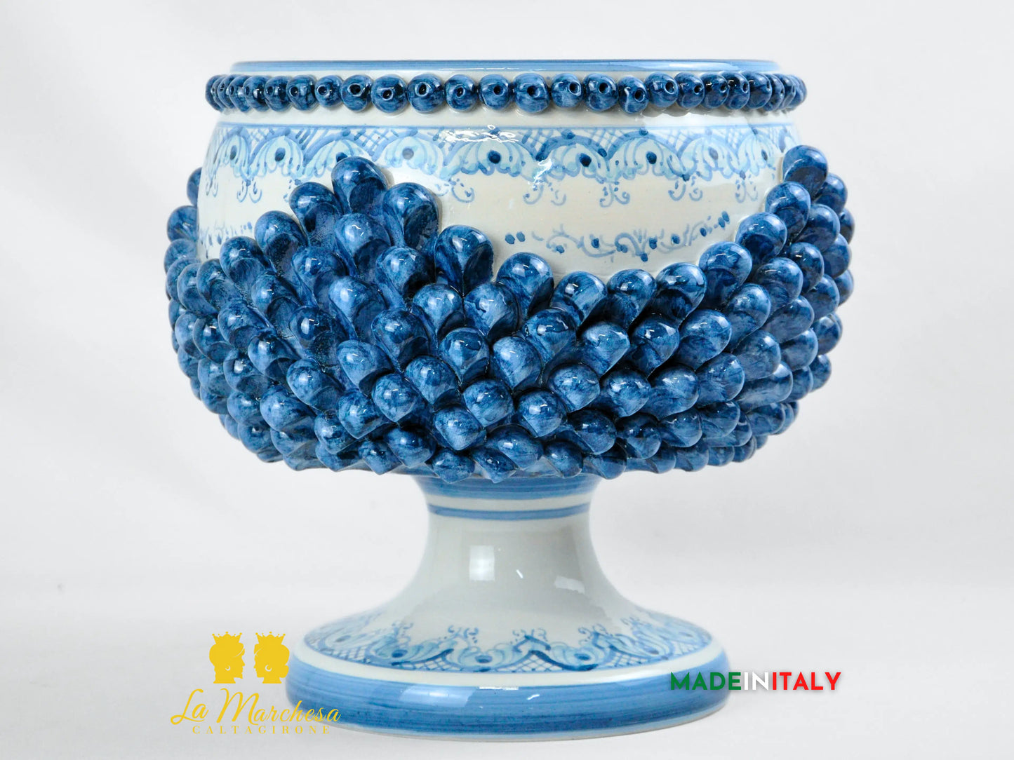 Portavaso Pigna Blu Sagomato Siciliana in Ceramica di Caltagirone - Varie Misure