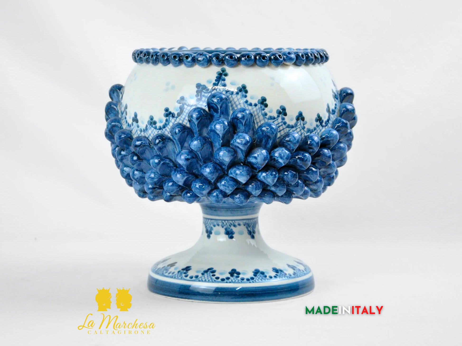 Portavaso Pigna Blu Sagomato Siciliana in Ceramica di Caltagirone - Varie Misure