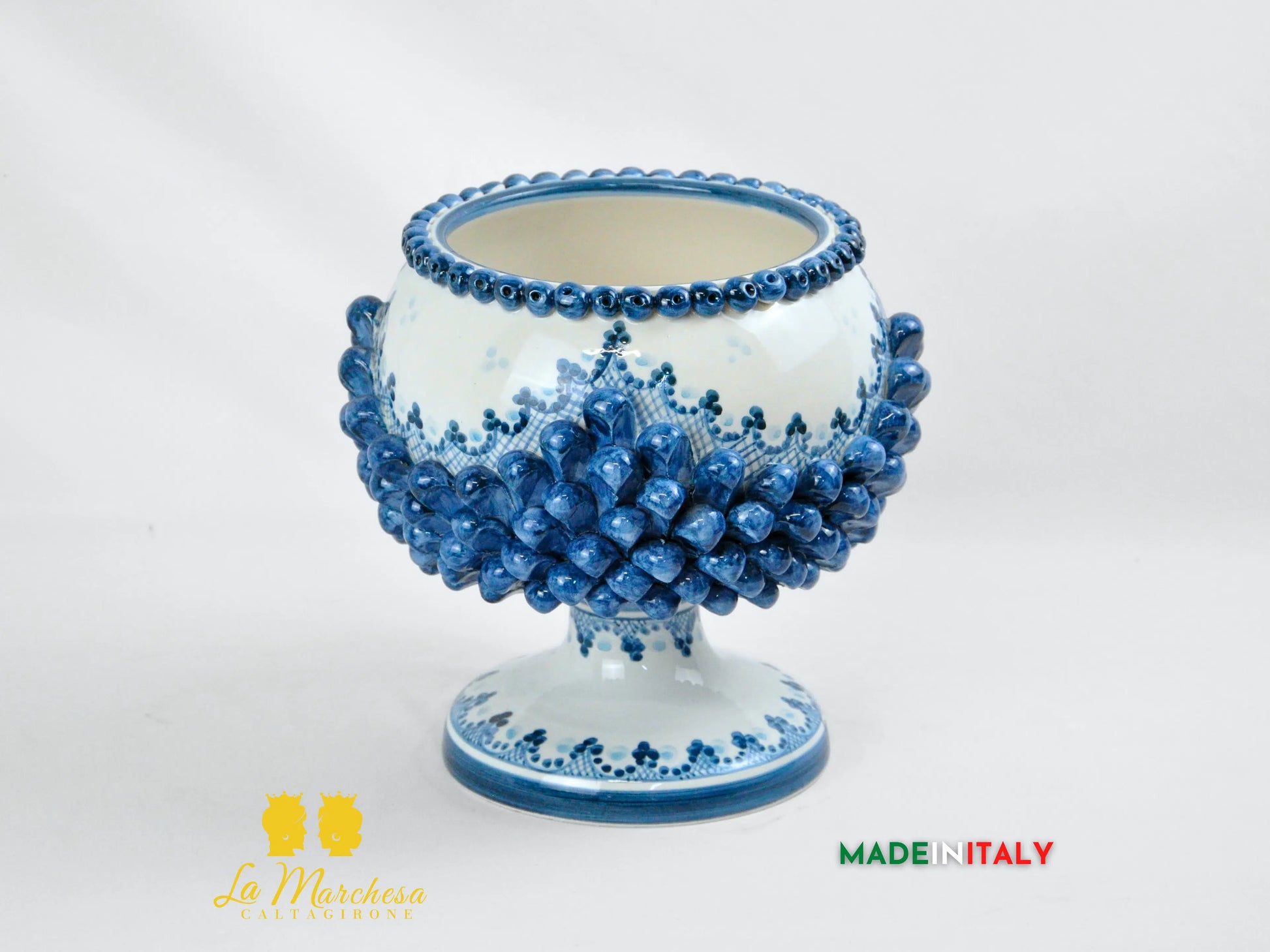 Portavaso Pigna Blu Sagomato Siciliana in Ceramica di Caltagirone - Varie Misure