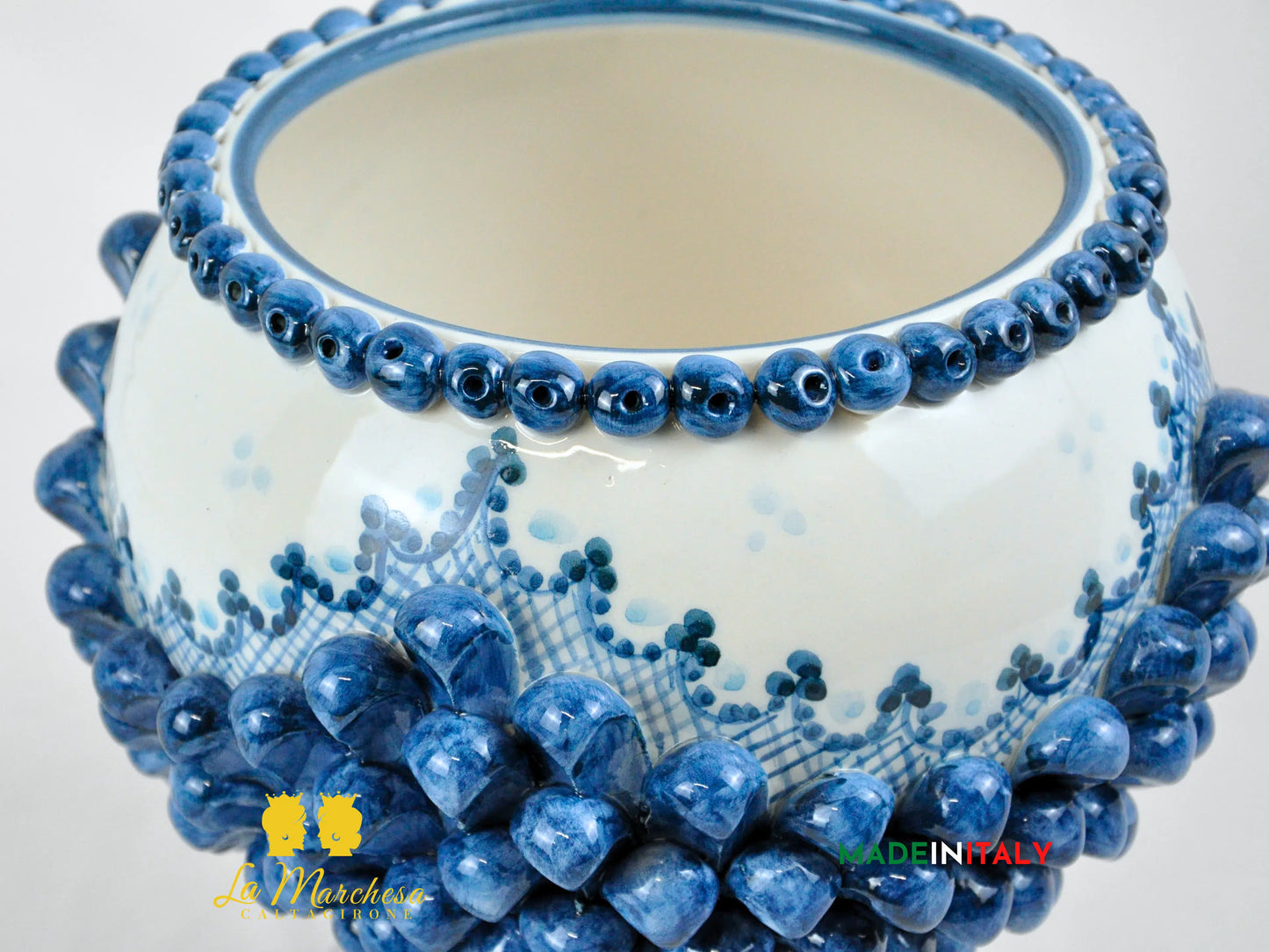 Portavaso Pigna Blu Sagomato Siciliana in Ceramica di Caltagirone - Varie Misure