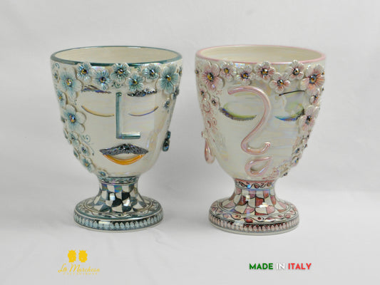 Portavaso in Ceramica di Caltagirone design Volto Madreperla 30cm