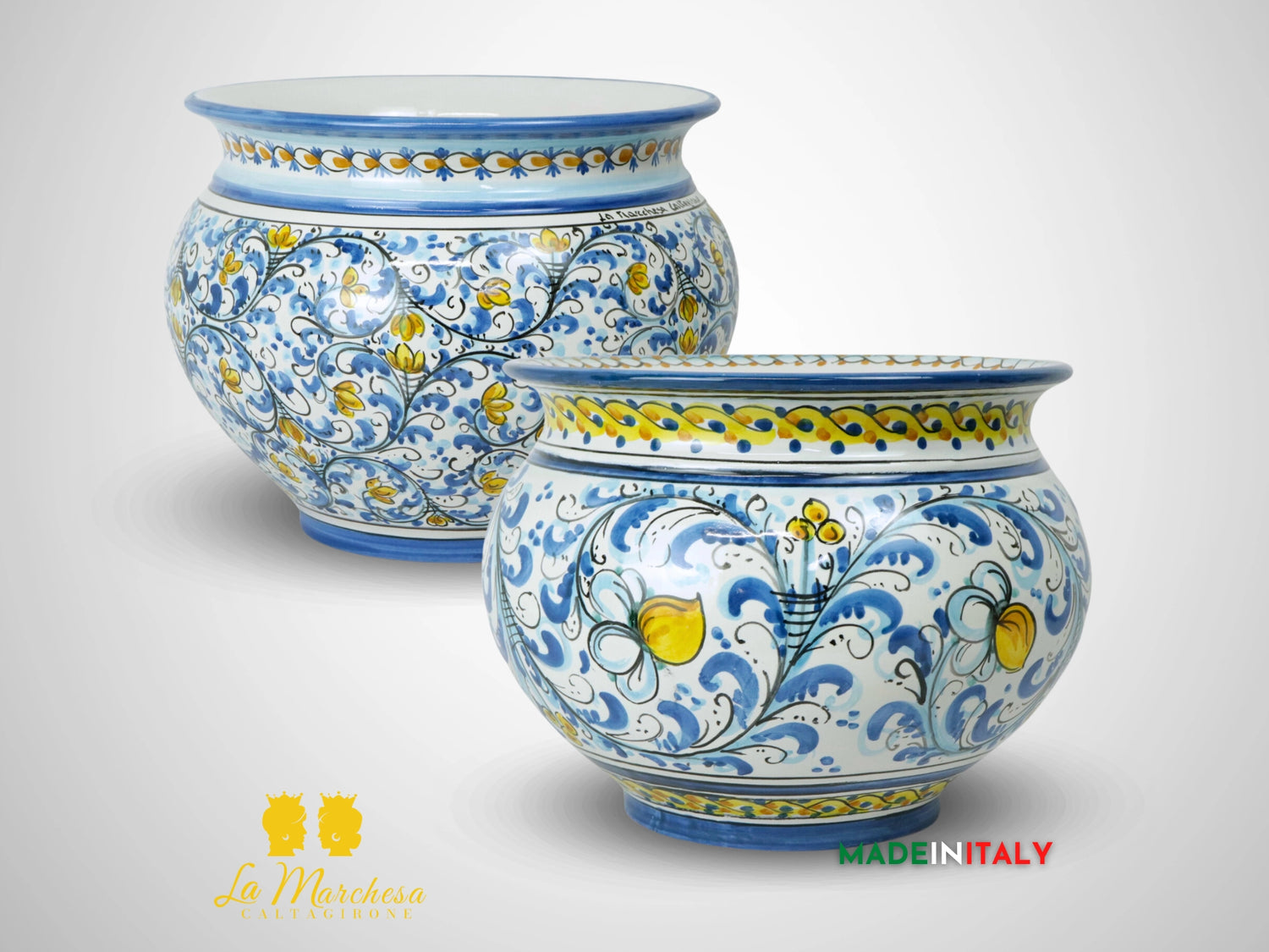 Portavaso in Ceramica di Caltagirone 600 blu antico - Varie Misure