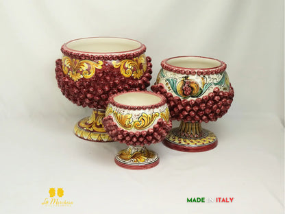 Portavaso in ceramica di Caltagirone chicchi pigna decoro bordeaux - varie misure
