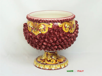 Portavaso in ceramica con chicchi pigna decoro bordeaux