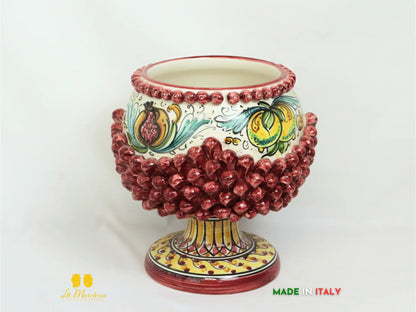 Portavaso in ceramica di Caltagirone chicchi pigna decoro bordeaux - varie misure