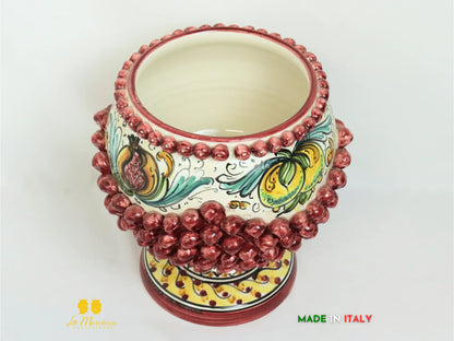 Portavaso in ceramica di Caltagirone chicchi pigna decoro bordeaux - varie misure