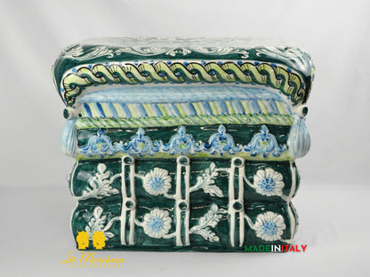 OUTLET - Pouf Quadrato Decorato in Ceramica di Caltagirone 36cm