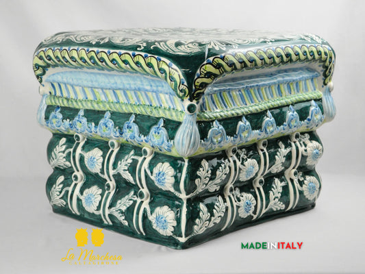 OUTLET - Pouf Quadrato Decorato in Ceramica di Caltagirone 36cm