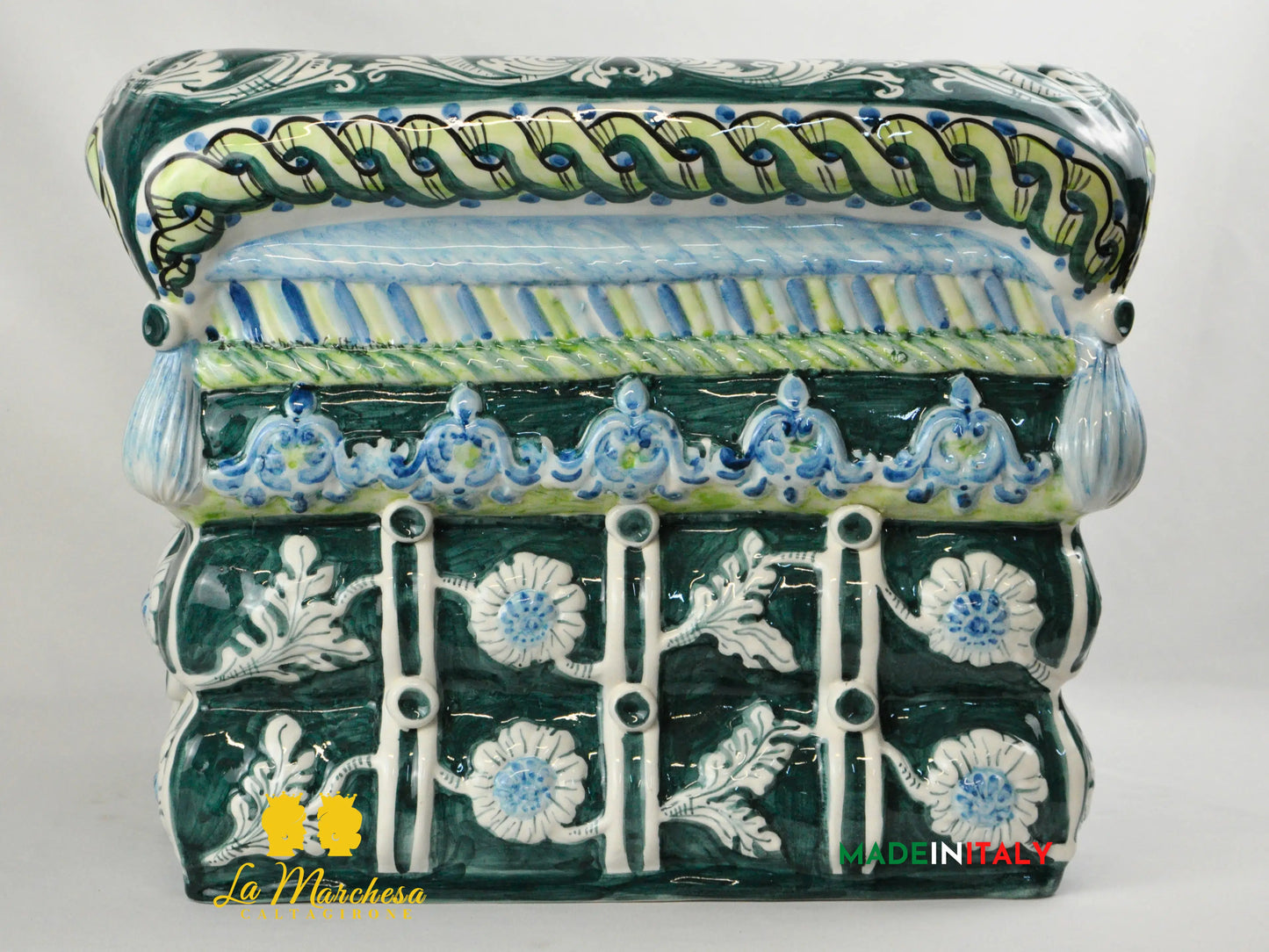 OUTLET - Pouf Quadrato Decorato in Ceramica di Caltagirone 36cm