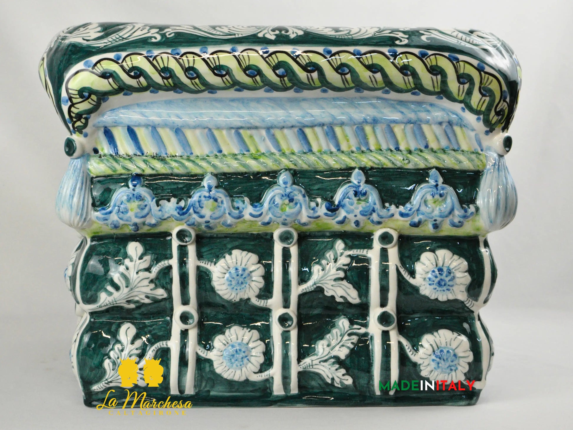 OUTLET - Pouf Quadrato Decorato in Ceramica di Caltagirone 36cm