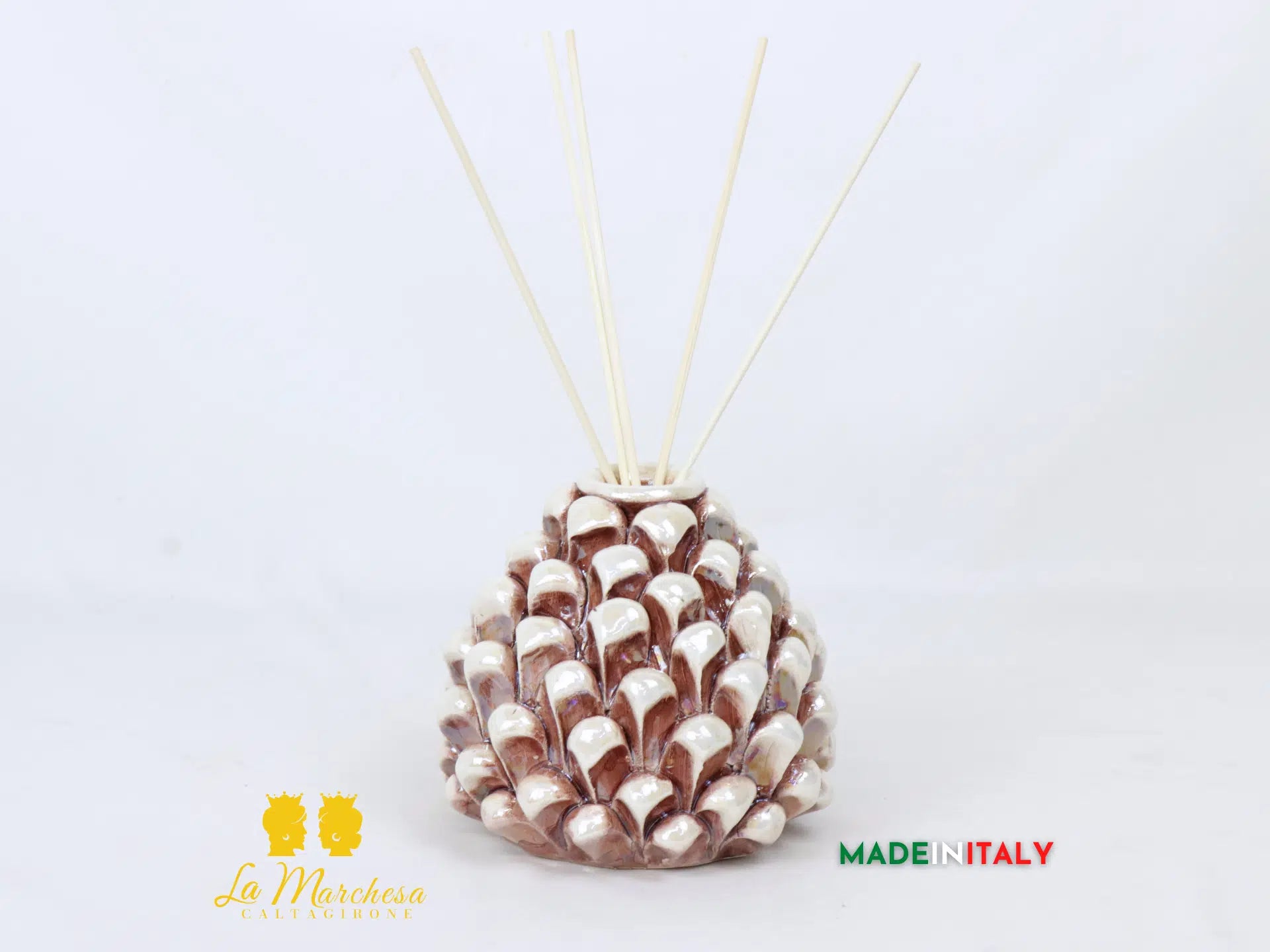 Profumatore Ambiente Pigna Siciliana Ceramica di Caltagirone Madreperla 11cm