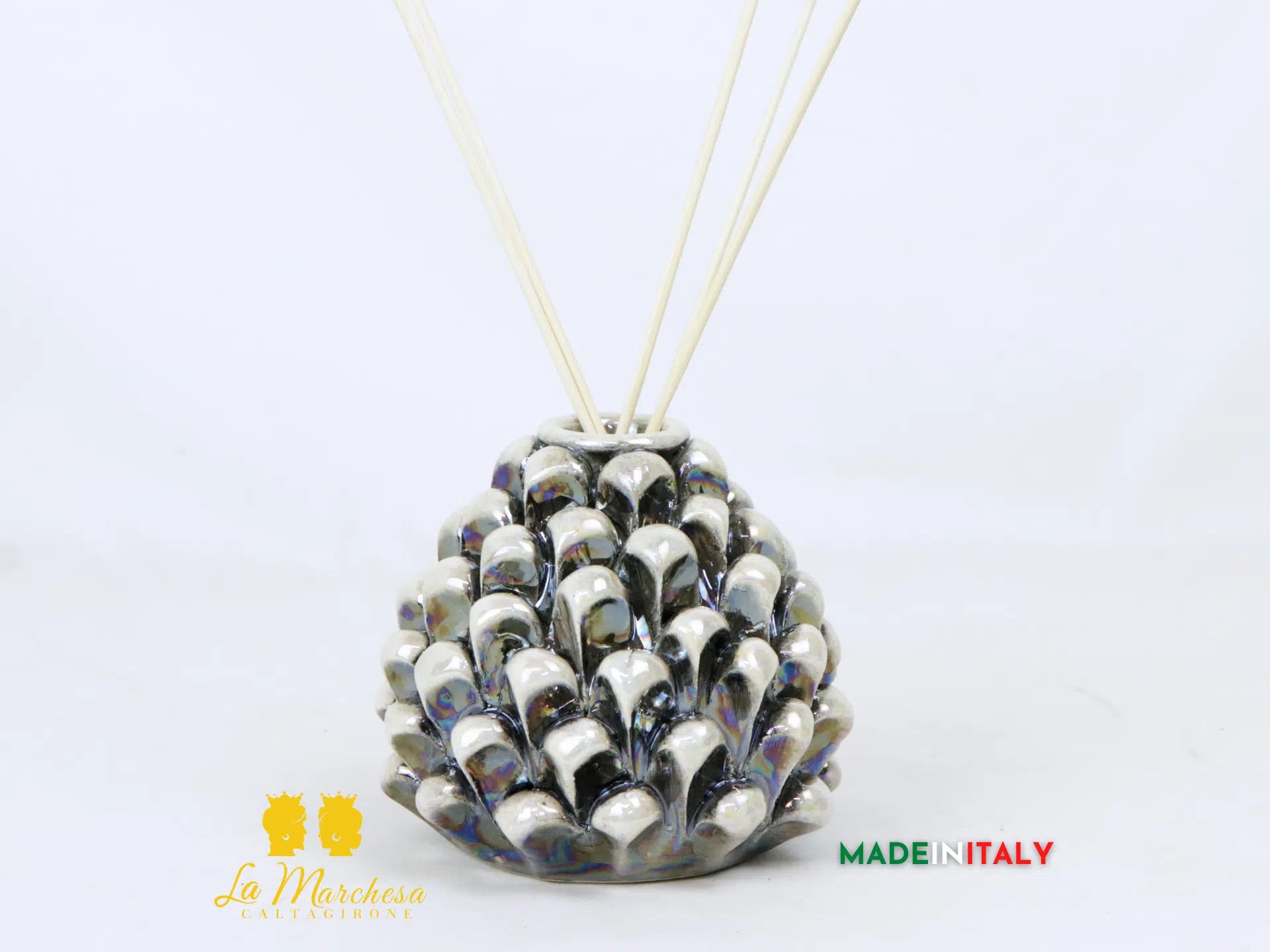 Profumatore Ambiente Pigna Siciliana Ceramica di Caltagirone Madreperla 11cm