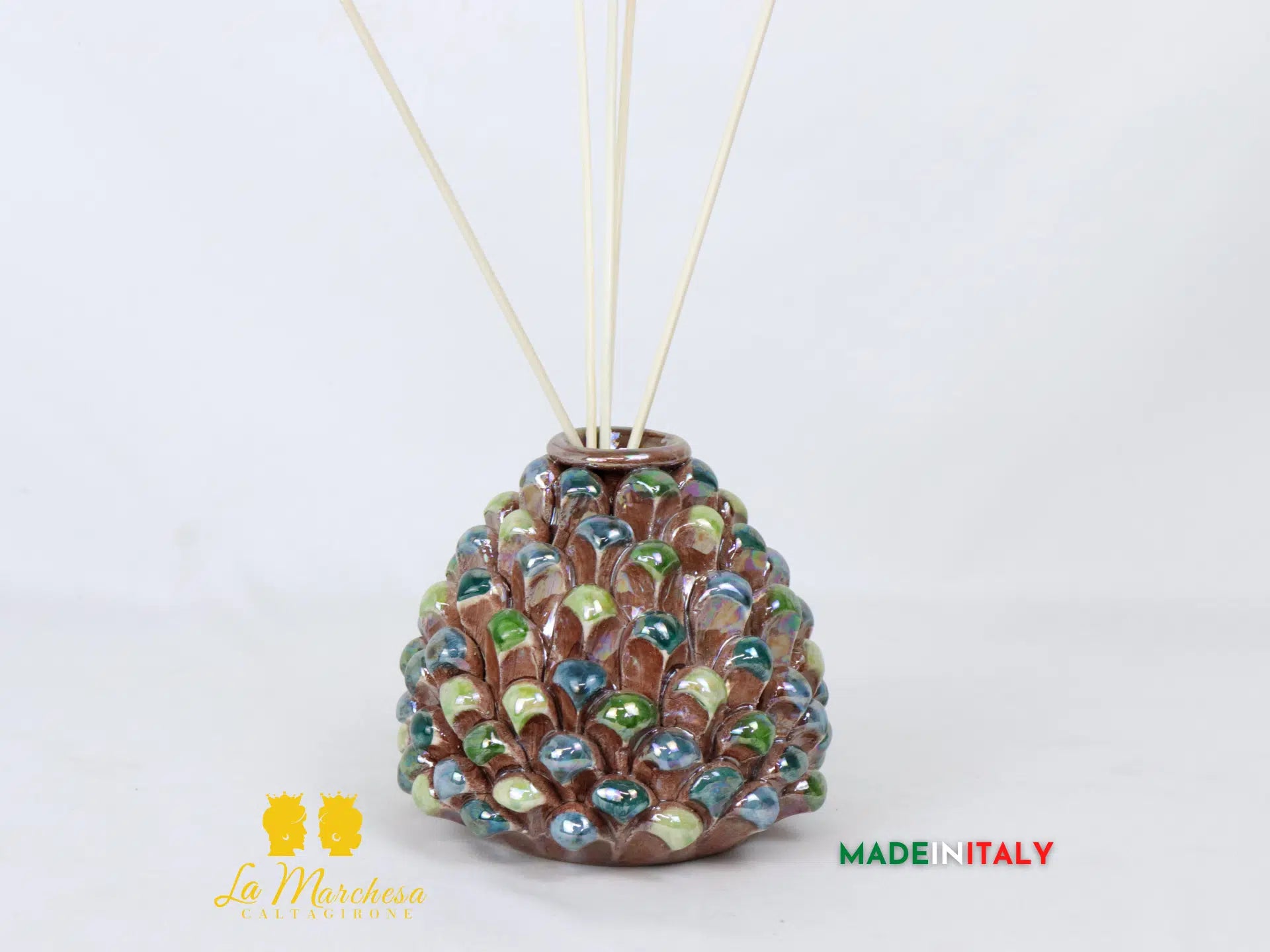 Profumatore Ambiente Pigna Siciliana Ceramica di Caltagirone Madreperla 11cm