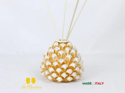 Profumatore ambiente Pigna Siciliana Ceramica di Caltagirone Madreperla 11cm