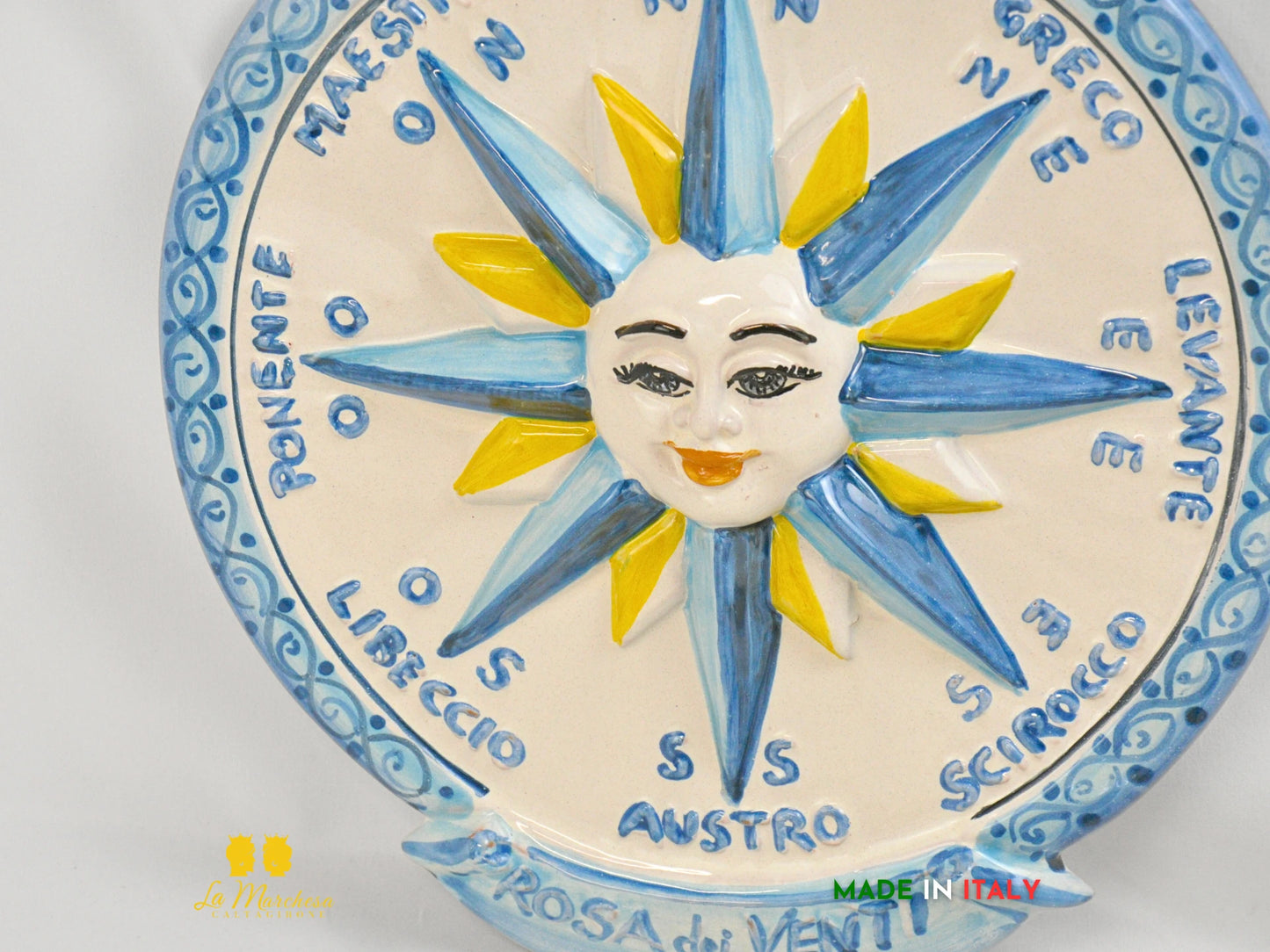 Rosa dei venti in ceramica di Caltagirone decorata a mano - vari modelli
