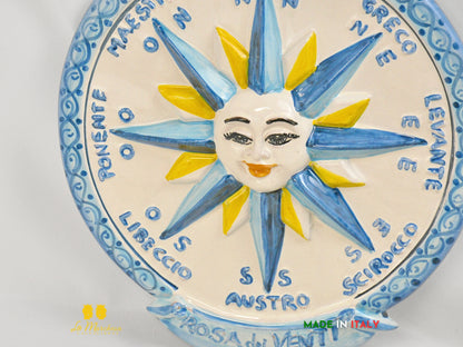 Rosa dei venti in ceramica di Caltagirone decorata a mano - vari modelli