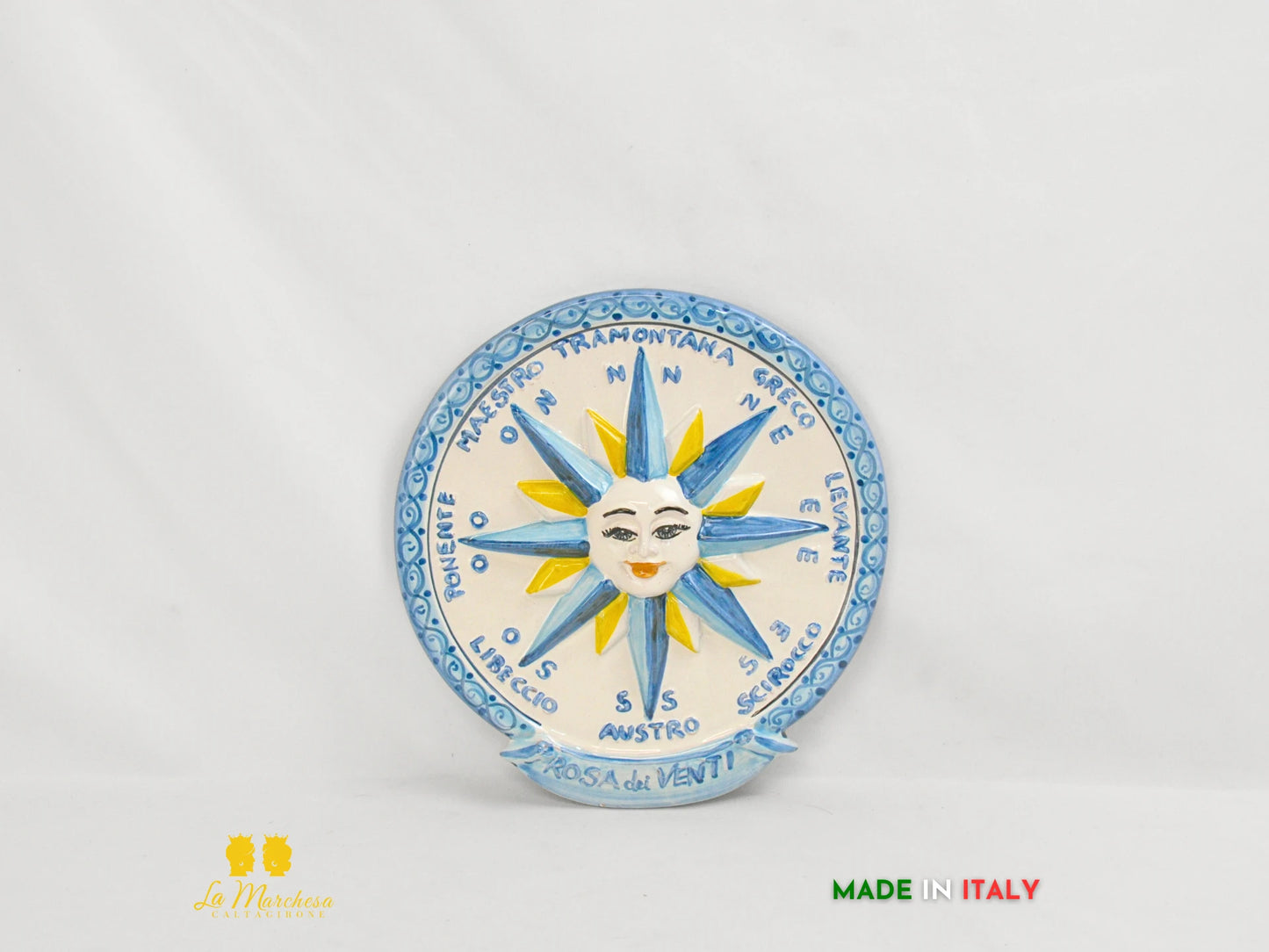 Rosa dei venti in ceramica di Caltagirone decorata a mano - vari modelli