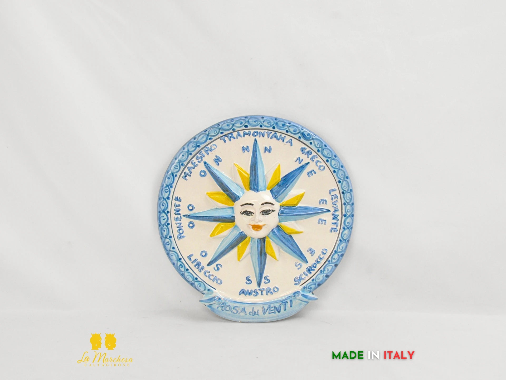 Rosa dei venti in ceramica di Caltagirone decorata a mano - vari modelli