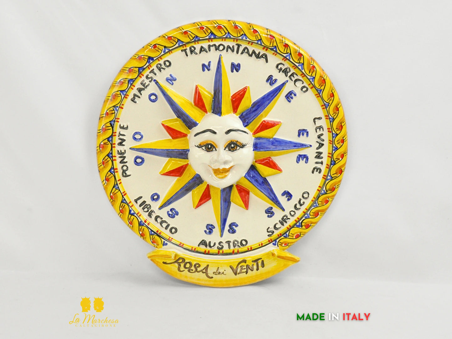 Rosa dei venti in ceramica di Caltagirone decorata a mano - vari modelli