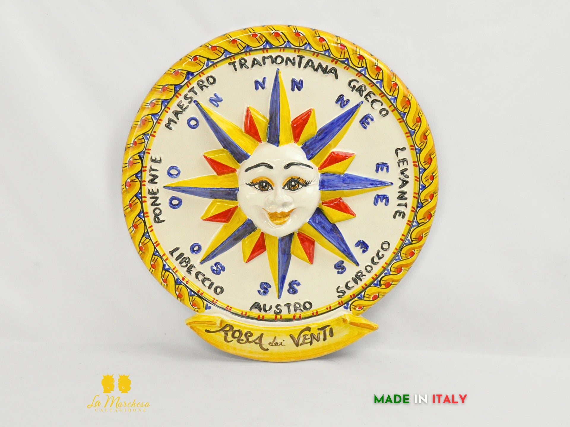 Rosa dei venti in ceramica di Caltagirone decorata a mano - vari modelli