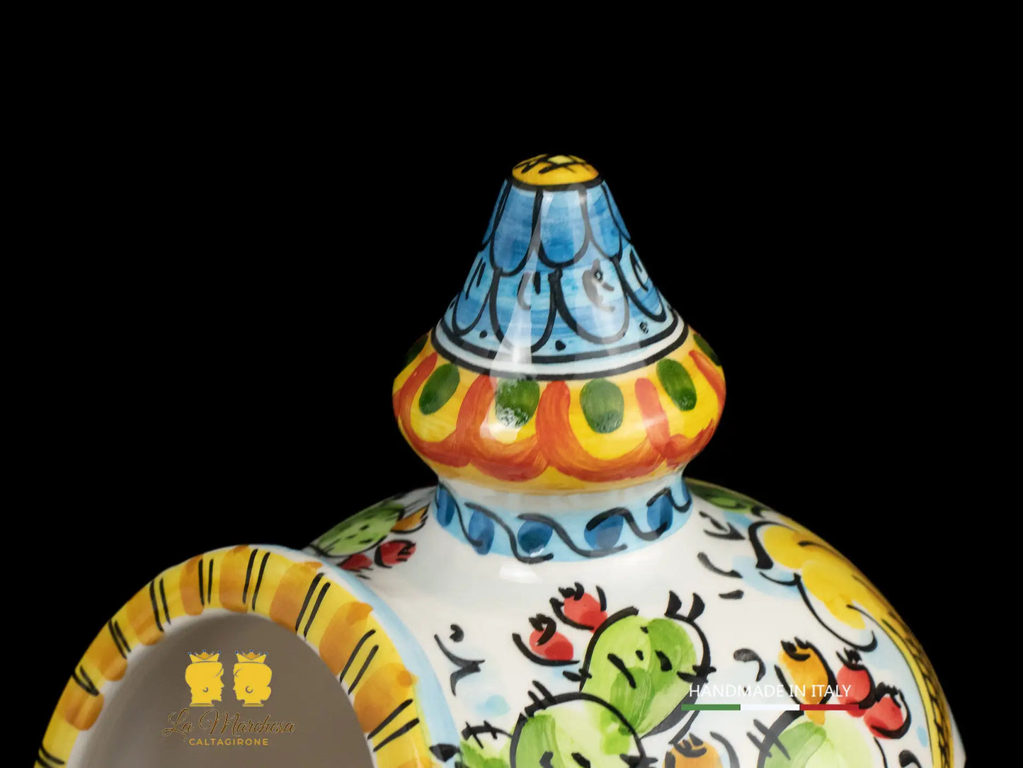 Contenitore Saliera siciliana Ceramica di Caltagirone ornato frutta 25cm