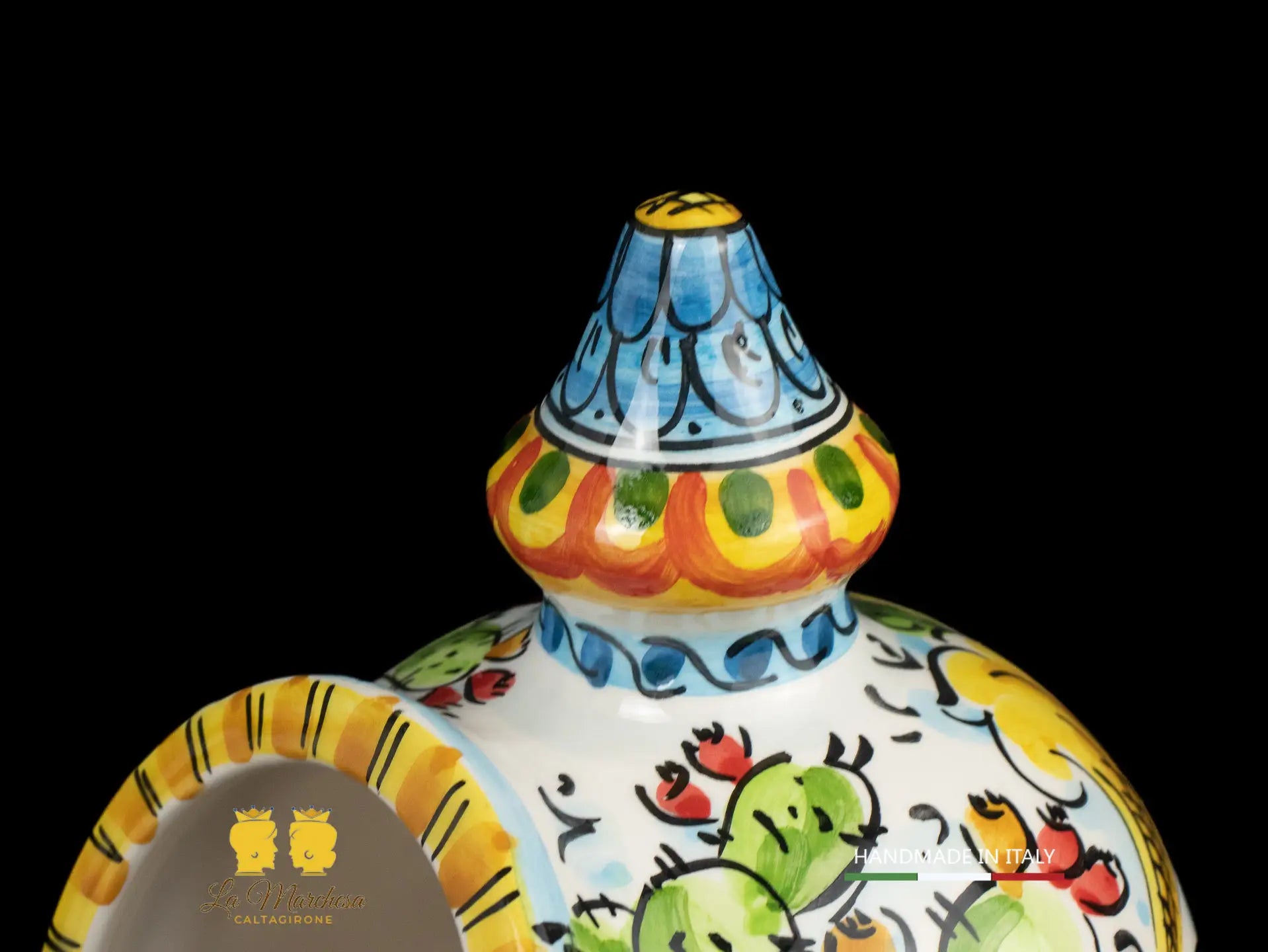 Contenitore Saliera siciliana Ceramica di Caltagirone ornato frutta 25cm