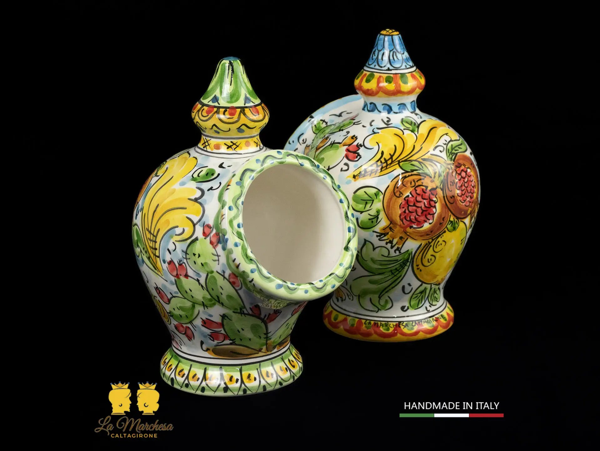 Contenitore Saliera siciliana Ceramica di Caltagirone ornato frutta 25cm