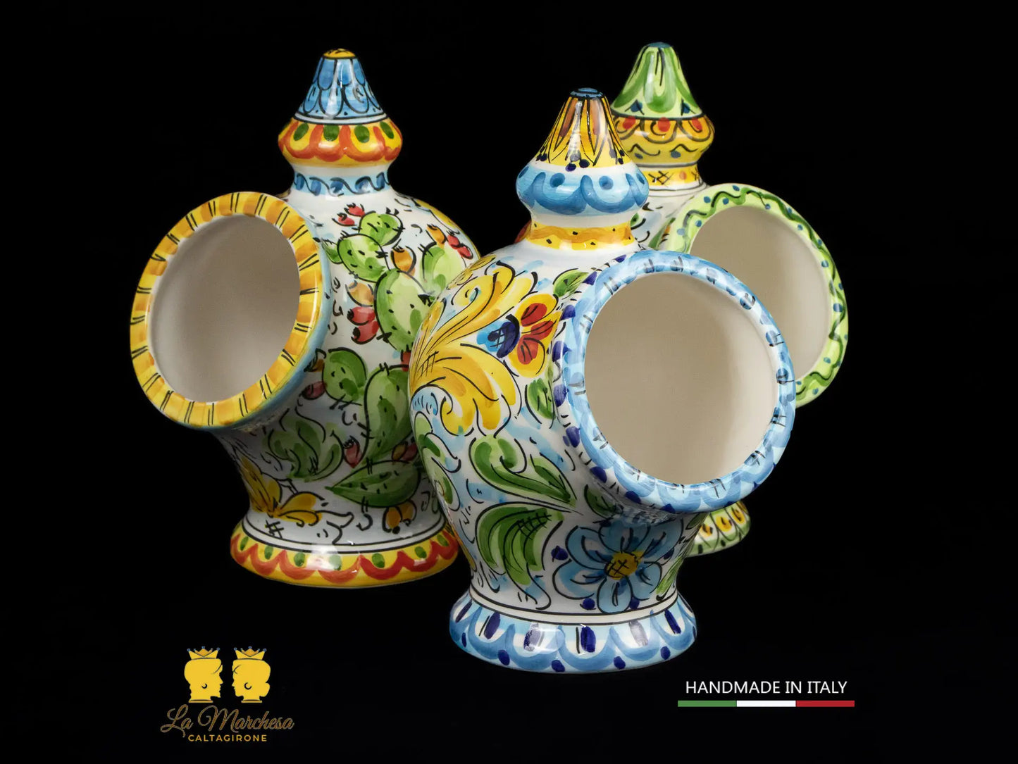 Contenitore Saliera siciliana Ceramica di Caltagirone ornato frutta 25cm