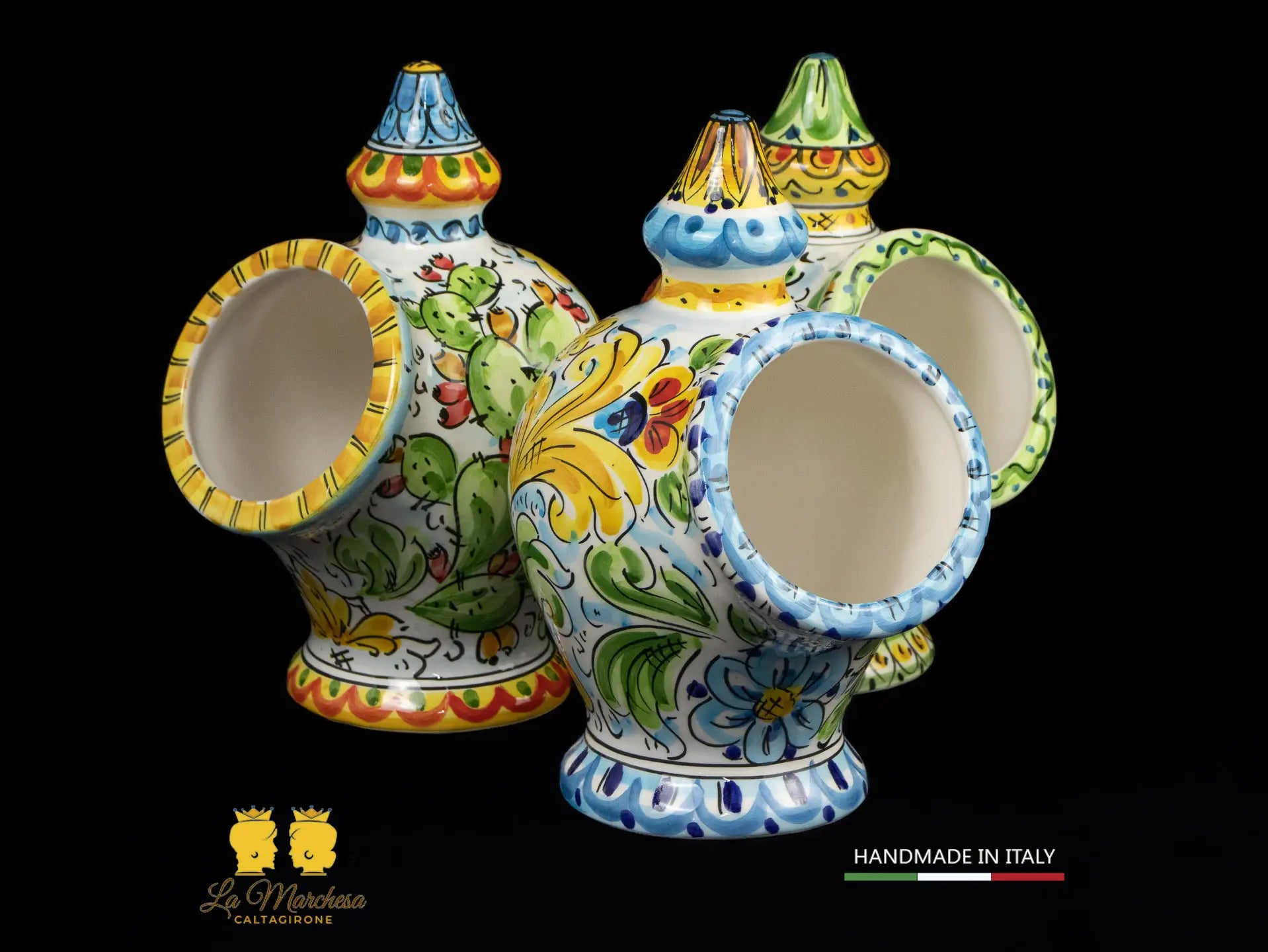 Contenitore Saliera siciliana Ceramica di Caltagirone ornato frutta 25cm