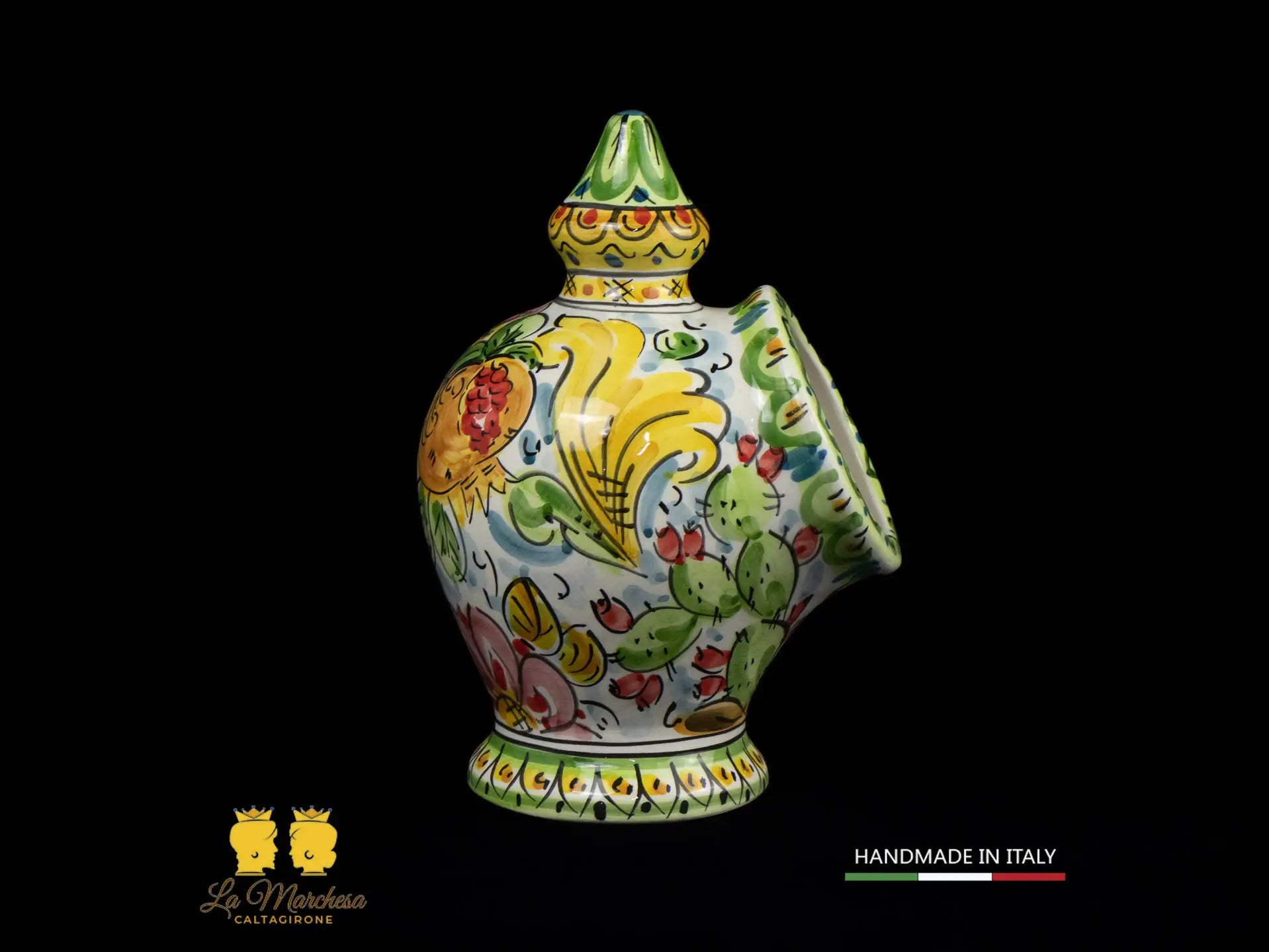Contenitore Saliera siciliana Ceramica di Caltagirone ornato frutta 25cm