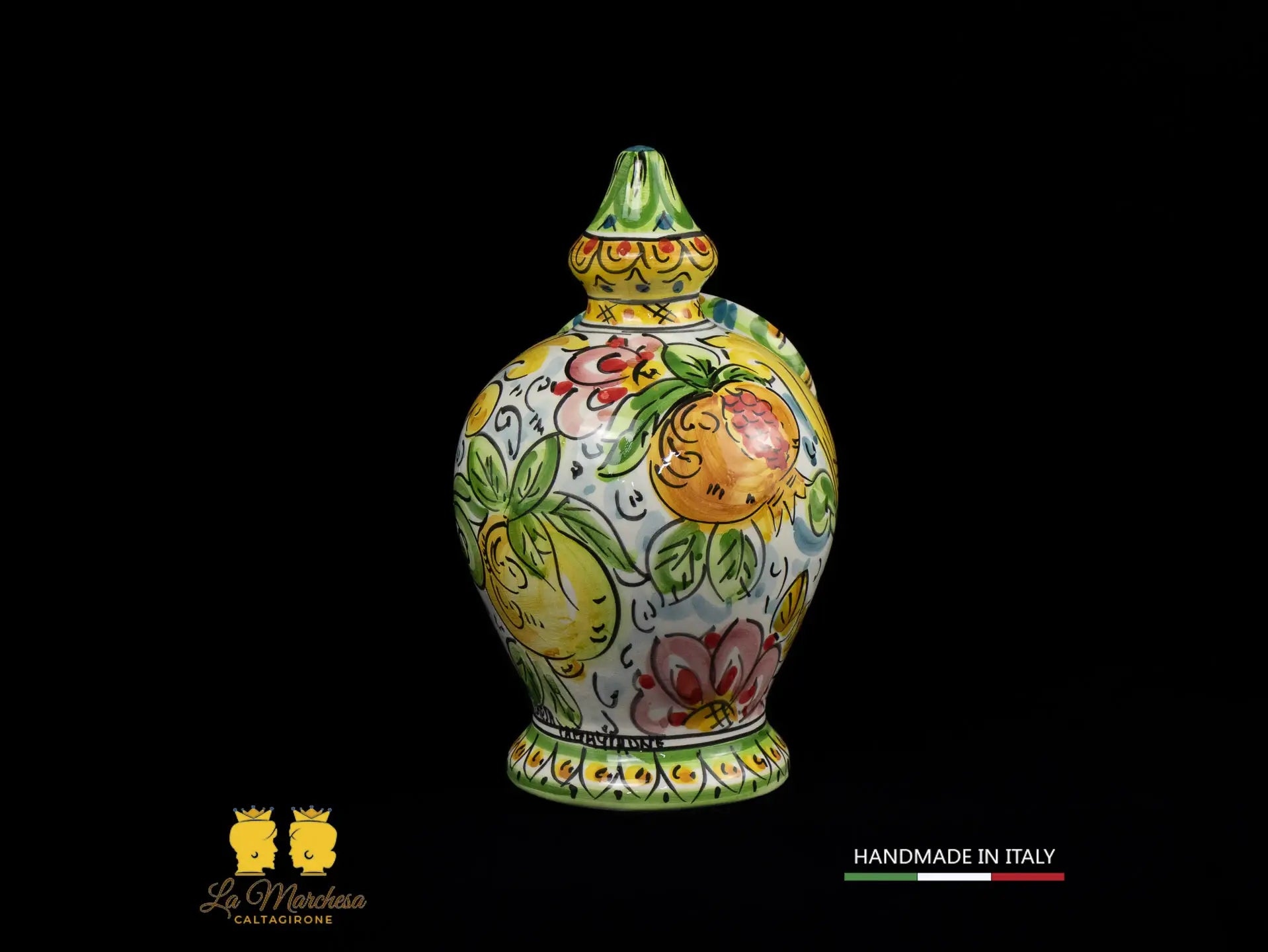 Contenitore Saliera siciliana Ceramica di Caltagirone ornato frutta 25cm