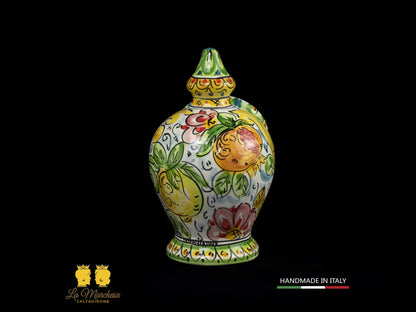 Contenitore Saliera siciliana Ceramica di Caltagirone ornato frutta 25cm