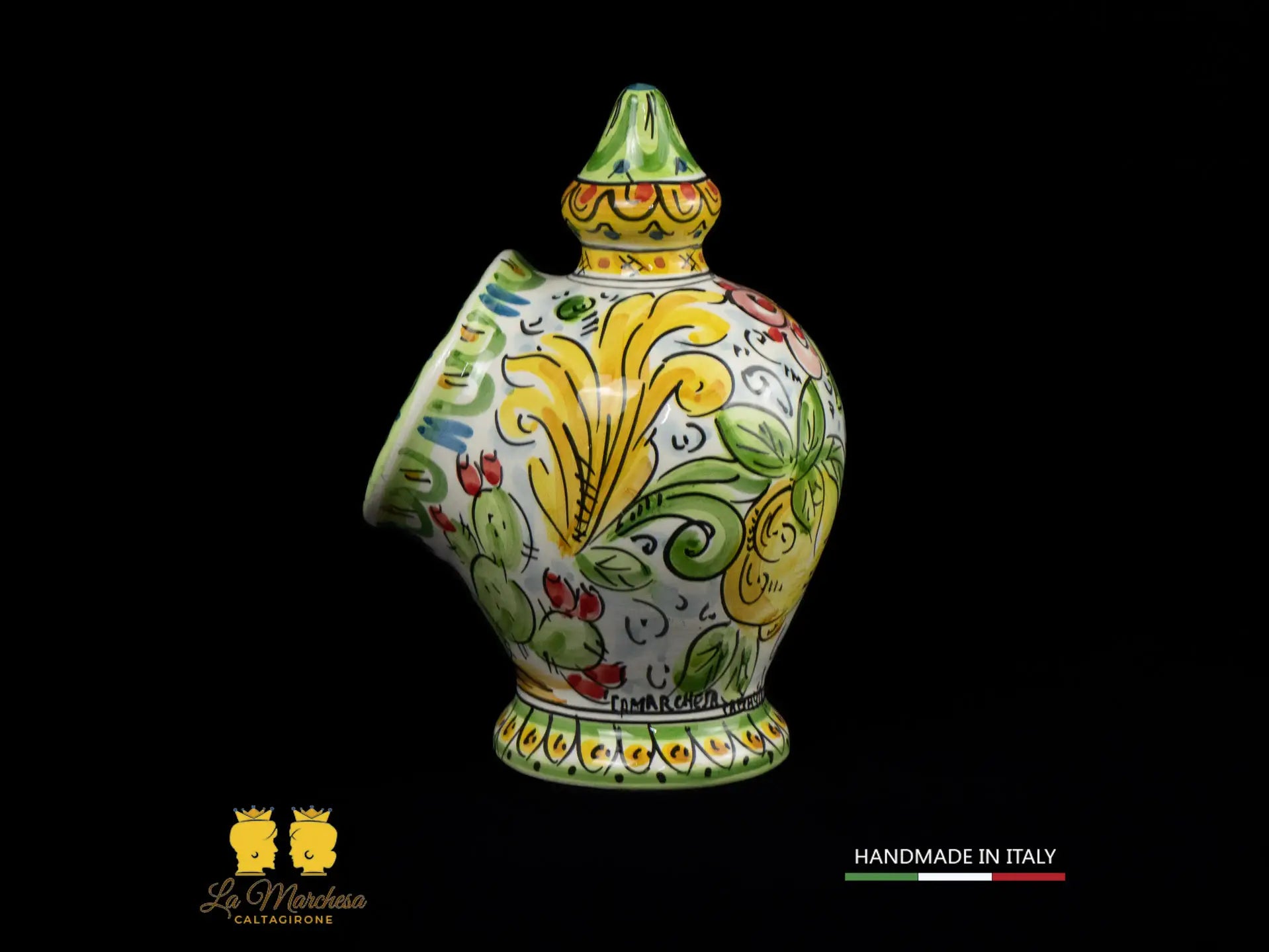 Contenitore Saliera siciliana Ceramica di Caltagirone ornato frutta 25cm