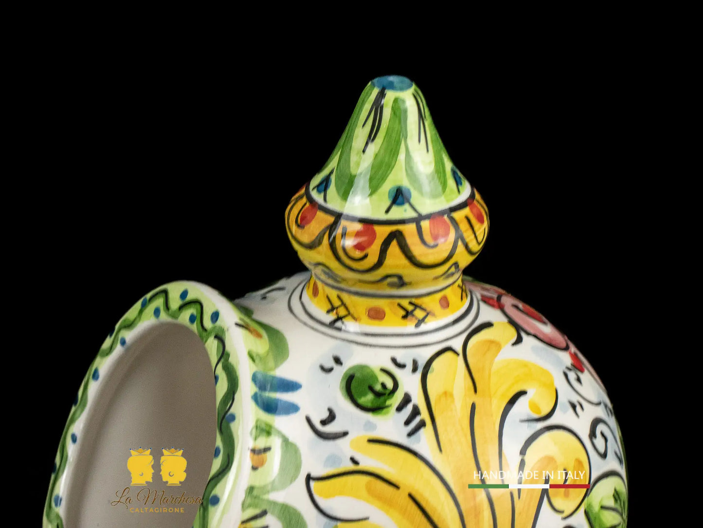 Contenitore Saliera siciliana Ceramica di Caltagirone ornato frutta 25cm