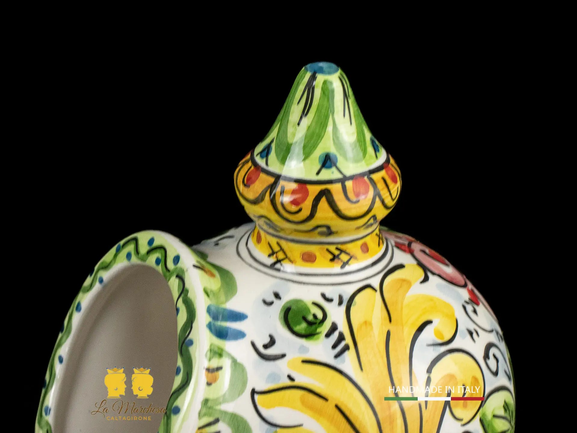 Contenitore Saliera siciliana Ceramica di Caltagirone ornato frutta 25cm