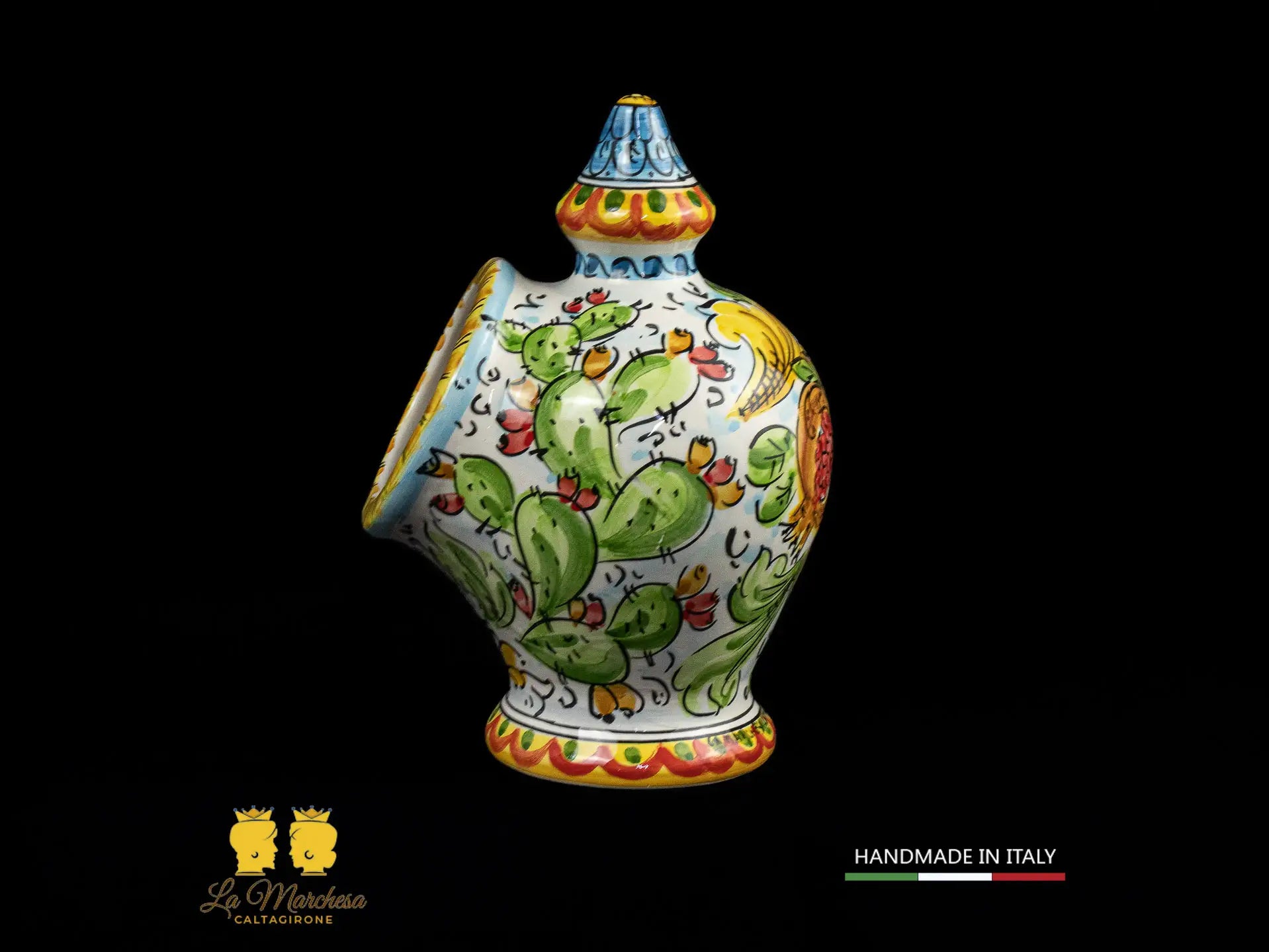 Contenitore Saliera siciliana Ceramica di Caltagirone ornato frutta 25cm