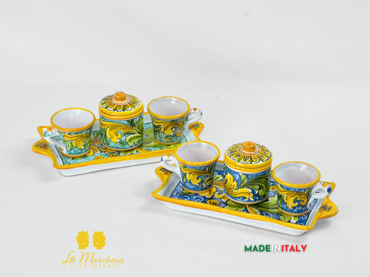 Set Tazzine da Caffè in Ceramica di Caltagirone Ornato Barocco