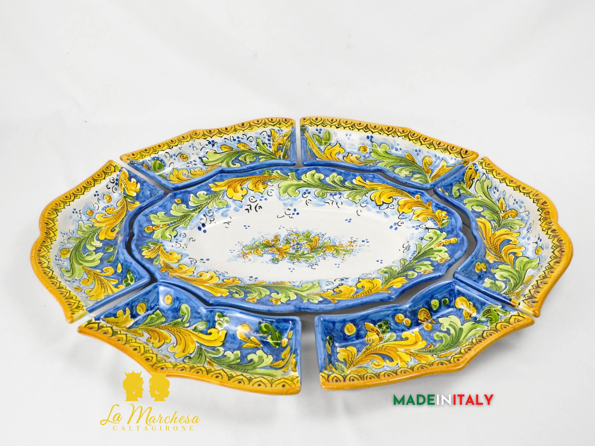 Servizio da Tavola in Ceramica di Caltagirone Decorato a Mano – 7 Pezzi