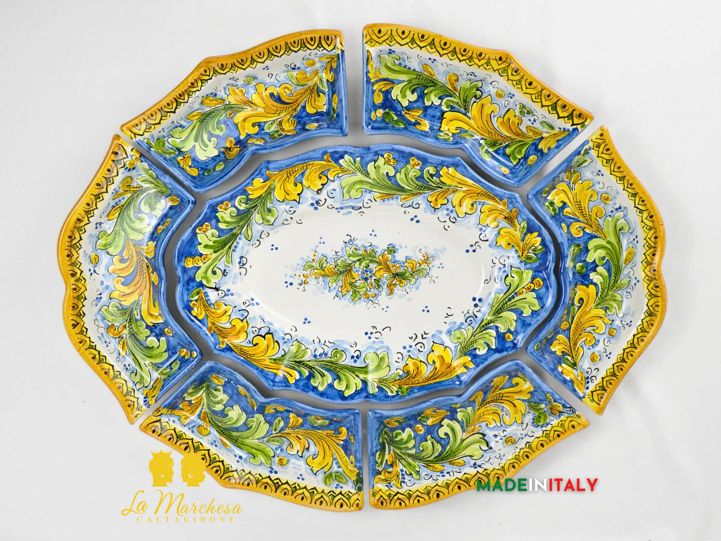 Servizio da Tavola in Ceramica di Caltagirone Decorato a Mano – 7 Pezzi