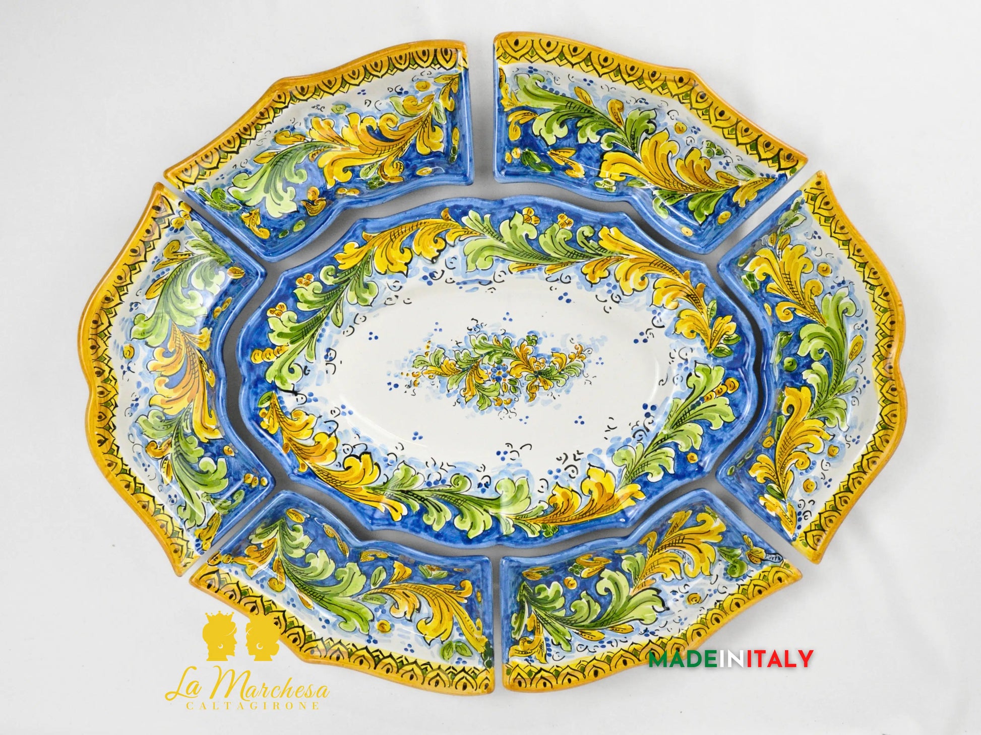 Servizio da Tavola in Ceramica di Caltagirone Decorato a Mano – 7 Pezzi