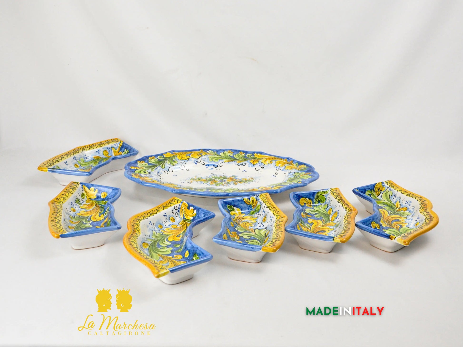 Servizio da Tavola in Ceramica di Caltagirone Decorato a Mano – 7 Pezzi