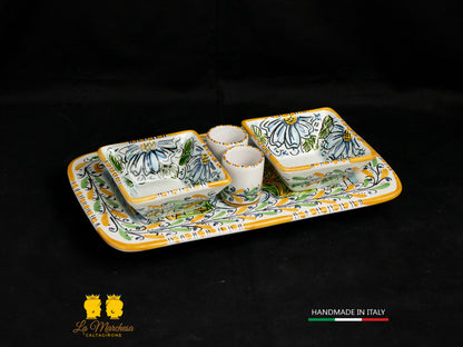 Set Antipastiera Ceramica di Caltagirone ciotoline e bicchieri con vassoio 33cm