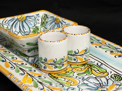 Set Antipastiera Ceramica di Caltagirone ciotoline e bicchieri con vassoio 33cm