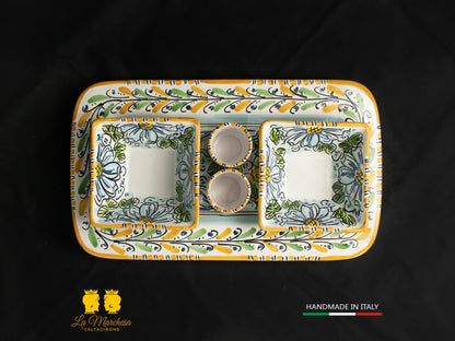 Set Antipastiera Ceramica di Caltagirone ciotoline e bicchieri con vassoio 33cm